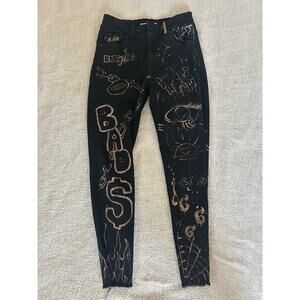 Kancan All Over Graffiti Art Black Skinny Jeans Size 7/27